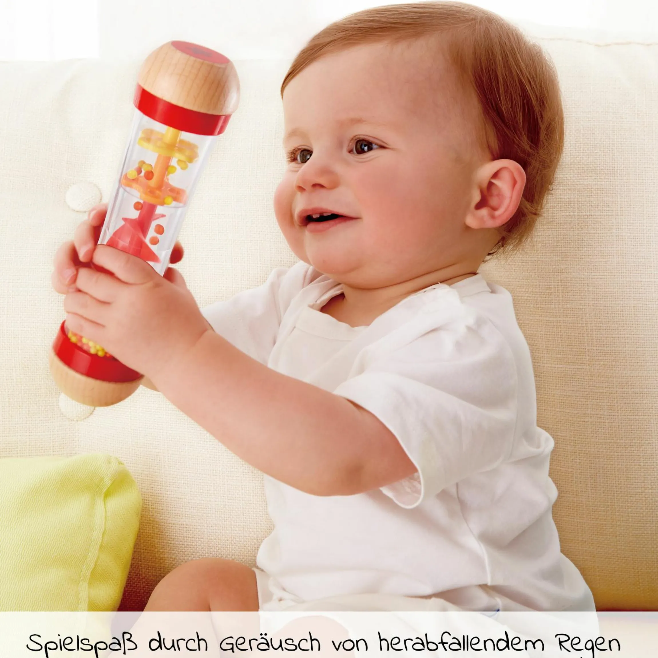 Regenmacher-Rassel / Sensorisches Holzspielzeug - Rot