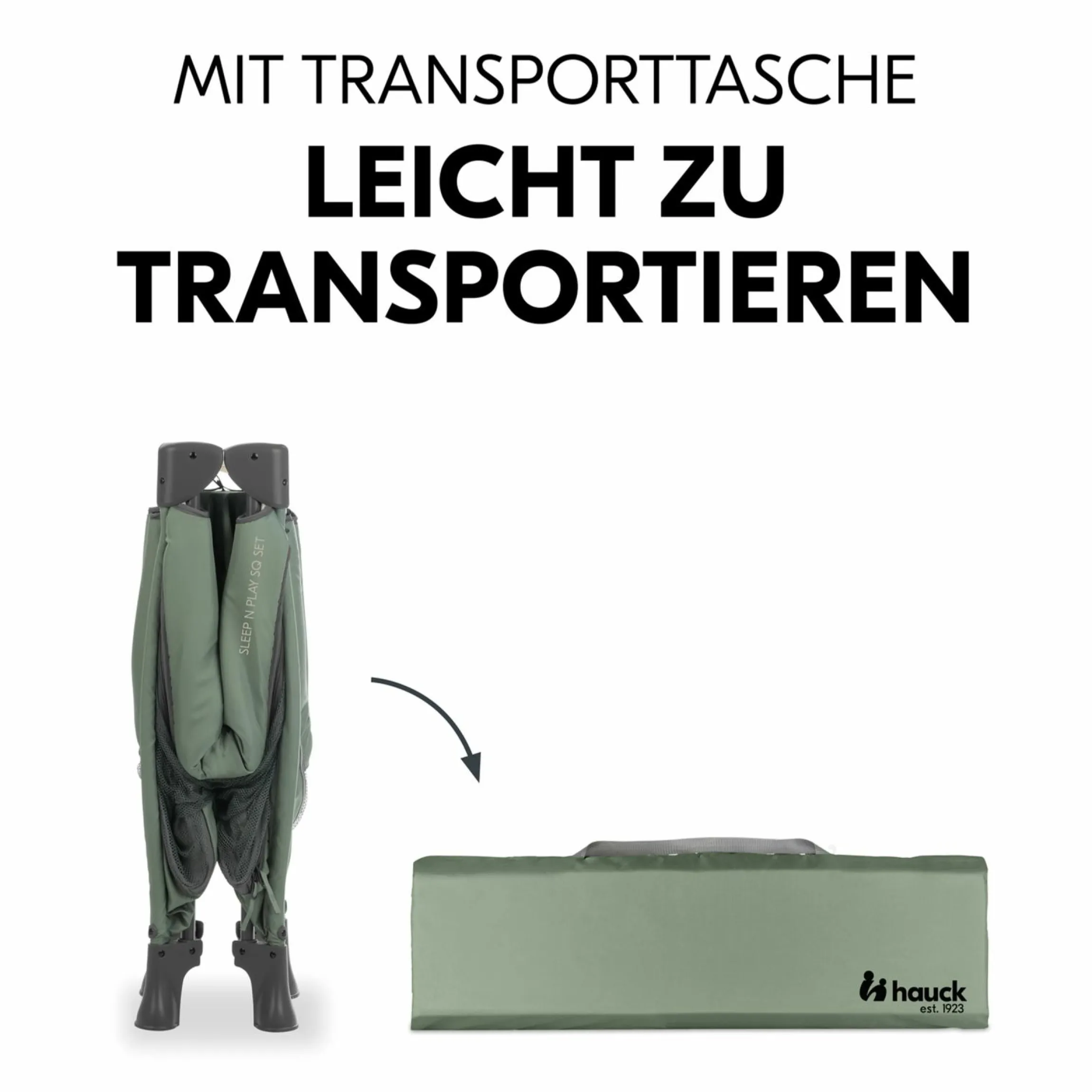 Reisebett & Laufgitter Sleep N Play SQ Set mit Komfort-Matratze + Insektenschutz + Buch "Gute Nacht im Meer" - Dark Green