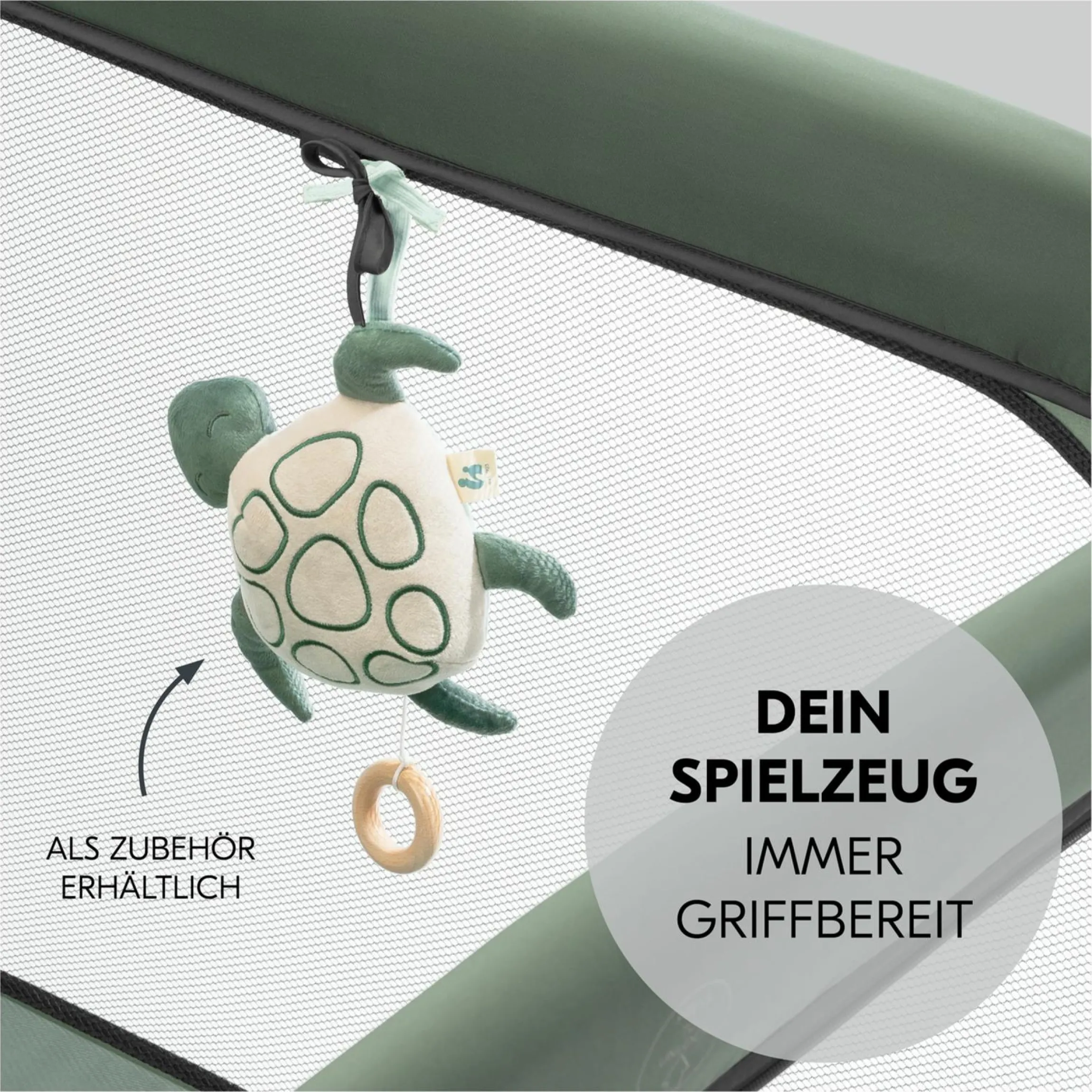 Reisebett & Laufgitter Sleep N Play SQ Set mit Komfort-Matratze + Insektenschutz + Buch "Gute Nacht im Meer" - Dark Green