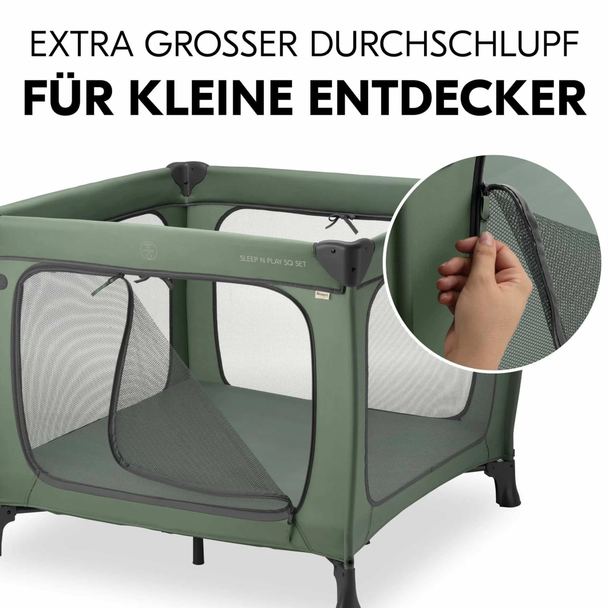 Reisebett & Laufgitter Sleep N Play SQ Set (mit Komfort-Matratze & seitlichem Einstieg) - Dark Green