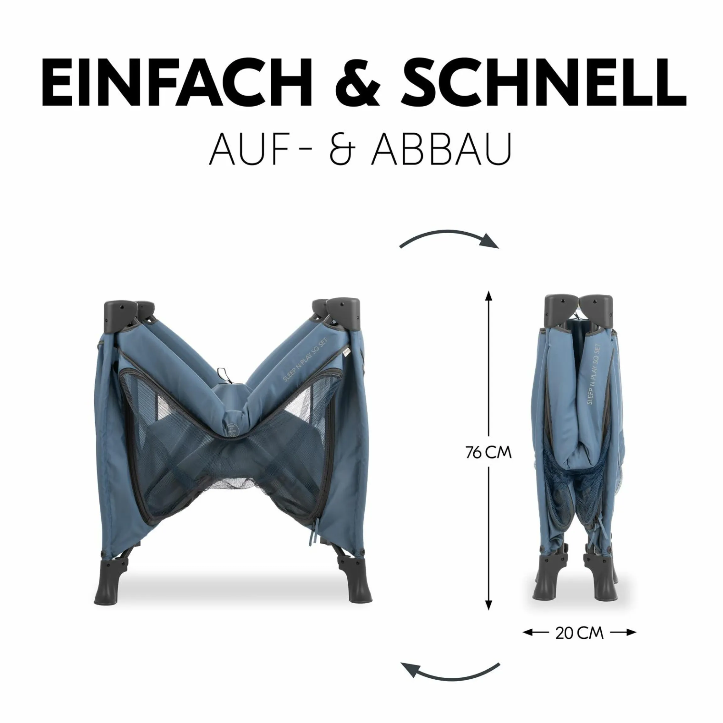 Reisebett & Laufgitter Sleep N Play SQ Set (mit Komfort-Matratze & seitlichem Einstieg) - Dark Blue