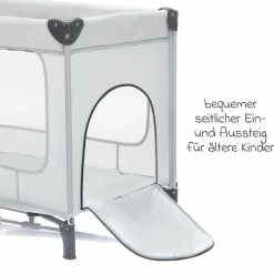 Reisebett Capri ab Geburt - 15 kg mit verstellbarem Einhang, 2 Räder, Einstieg, Wickeauflage , Windelablage, Mobile & Tragetasche - Hellgrau