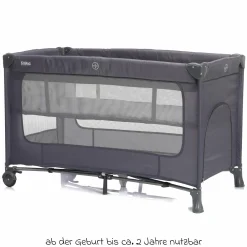 Reisebett Capri ab Geburt - 15 kg mit verstellbarem Einhang, 2 Räder, Einstieg, Wickelauflage, Windelablage, Mobile & Tragetasche - Dunkelgrau - Kollektion 2025