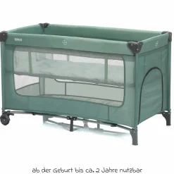 Reisebett Capri ab Geburt - 15 kg mit verstellbarem Einhang, 2 Räder, Einstieg, Wickeauflage , Windelablage, Mobile & Tragetasche - Grün
