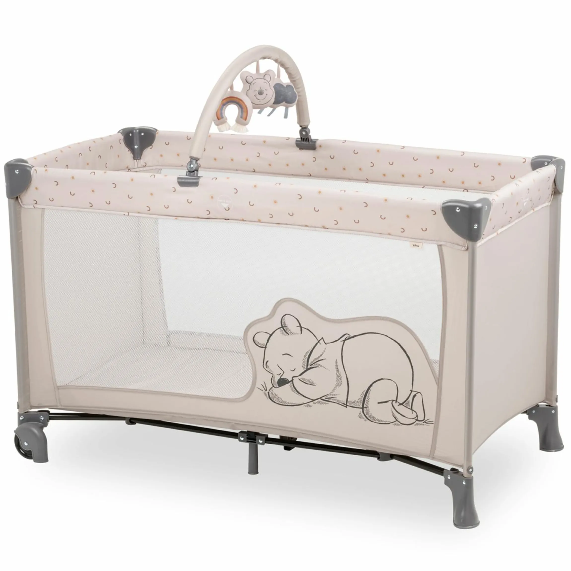 Reisebett Dream`n Play Go - mit Rollen und Spielbogen - Disney - Pooh Rainbow Beige