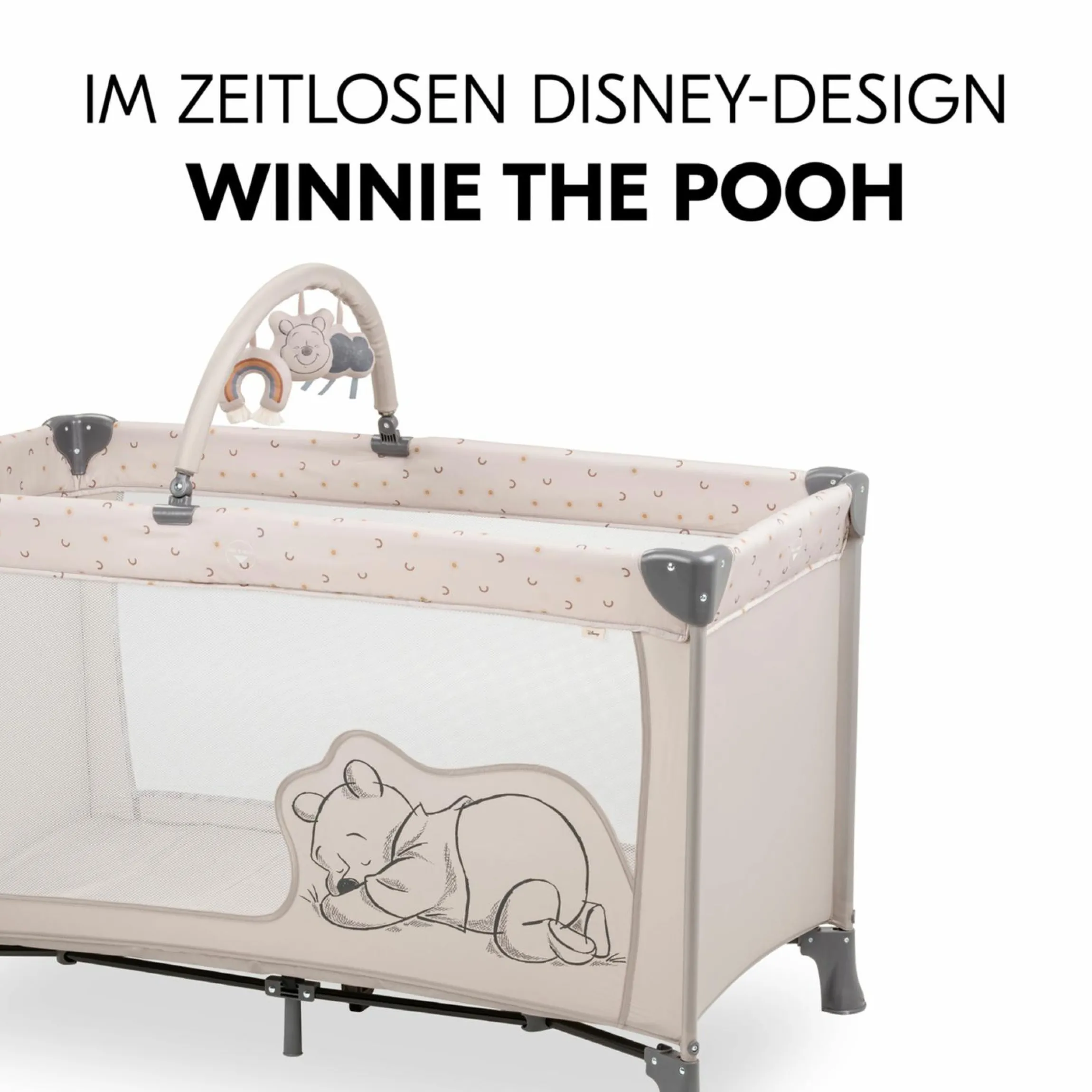 Reisebett Dream`n Play Go - mit Rollen und Spielbogen - Disney - Pooh Rainbow Beige