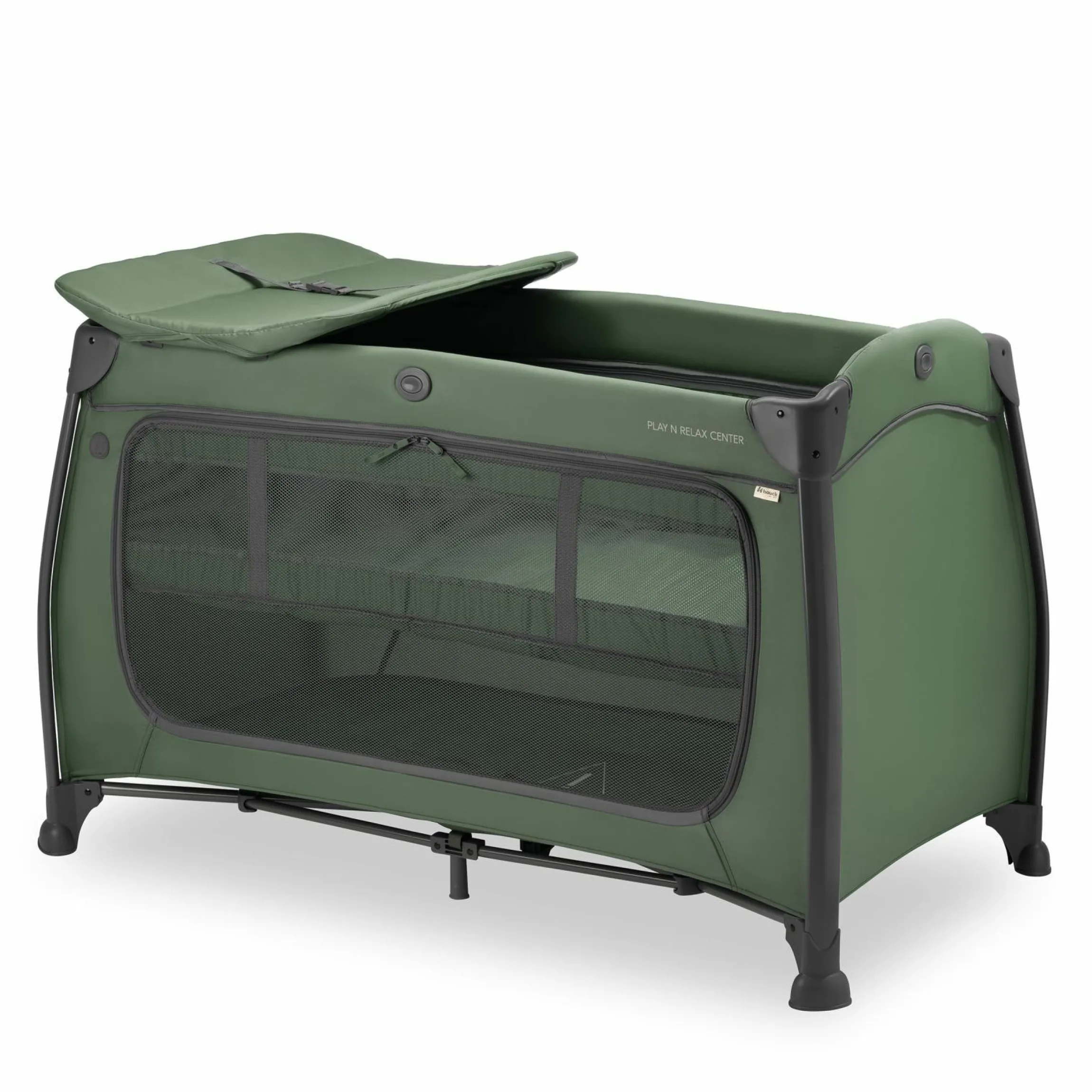 Reisebett Play N Relax Center mit Wickelauflage, höhenverstellbar und seitlichem Einstieg - Dark Green