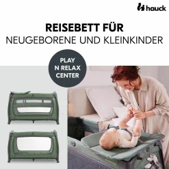 Reisebett Play N Relax Center mit Wickelauflage, höhenverstellbar und seitlichem Einstieg - Dark Green