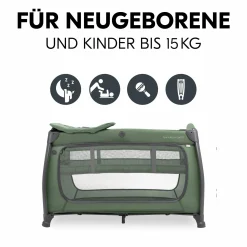 Reisebett Play N Relax Center mit Wickelauflage, höhenverstellbar und seitlichem Einstieg - Dark Green