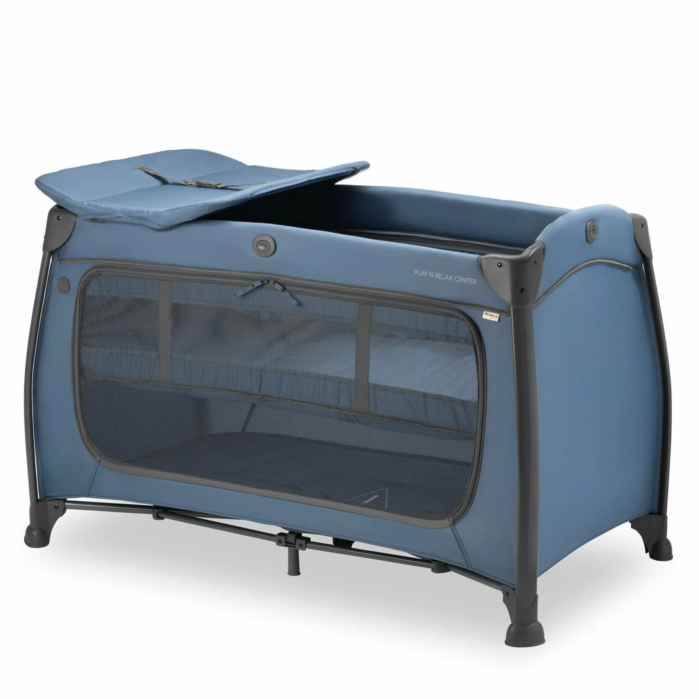 Reisebett Play N Relax Center mit Wickelauflage, höhenverstellbar und seitlichem Einstieg - Dark Blue