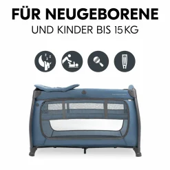 Reisebett Play N Relax Center mit Wickelauflage, höhenverstellbar und seitlichem Einstieg - Dark Blue