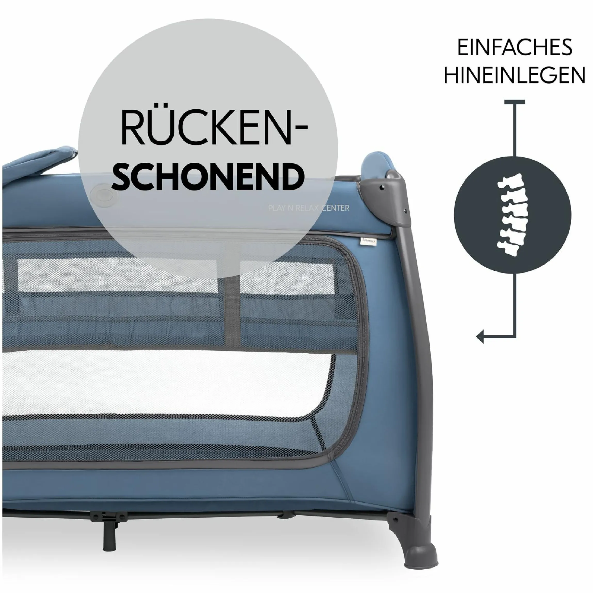Reisebett Play N Relax Center mit Wickelauflage, höhenverstellbar und seitlichem Einstieg - Dark Blue