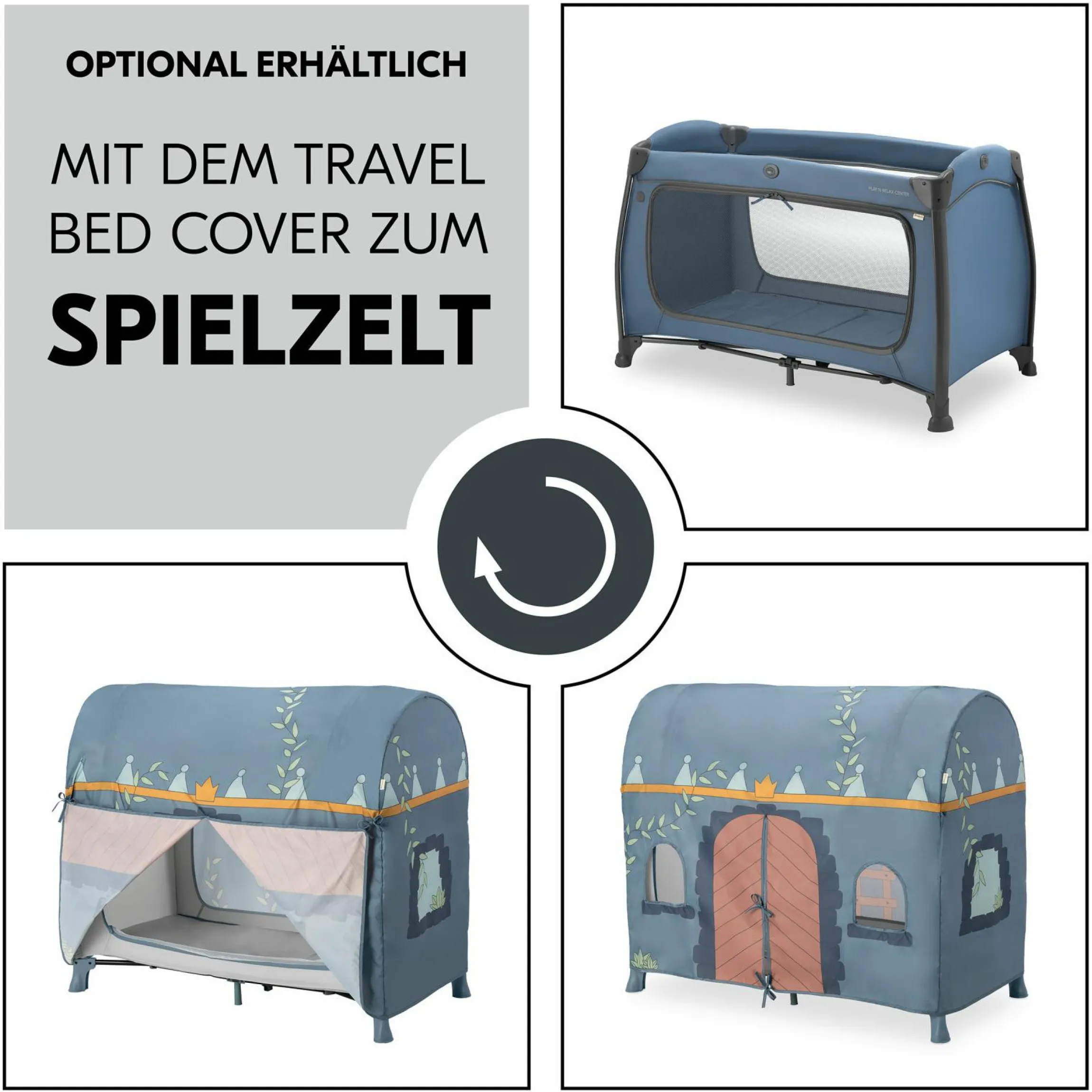 Reisebett Play N Relax Center mit Wickelauflage, höhenverstellbar und seitlichem Einstieg - Dark Blue