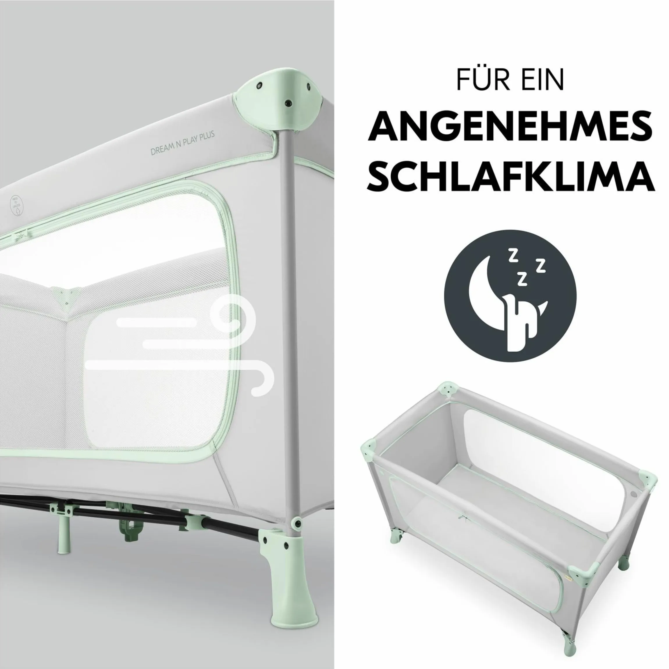 Reisebett Set Dream N Play Plus inkl. Alvi Reisebett-Matratze & Insektenschutz - Dusty Mint