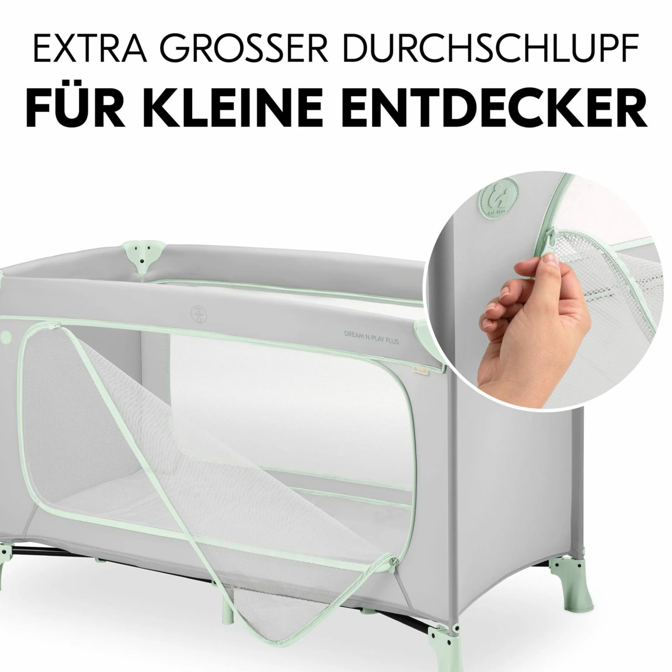 Reisebett Set Dream N Play Plus inkl. Alvi Reisebett-Matratze & Insektenschutz - Dusty Mint