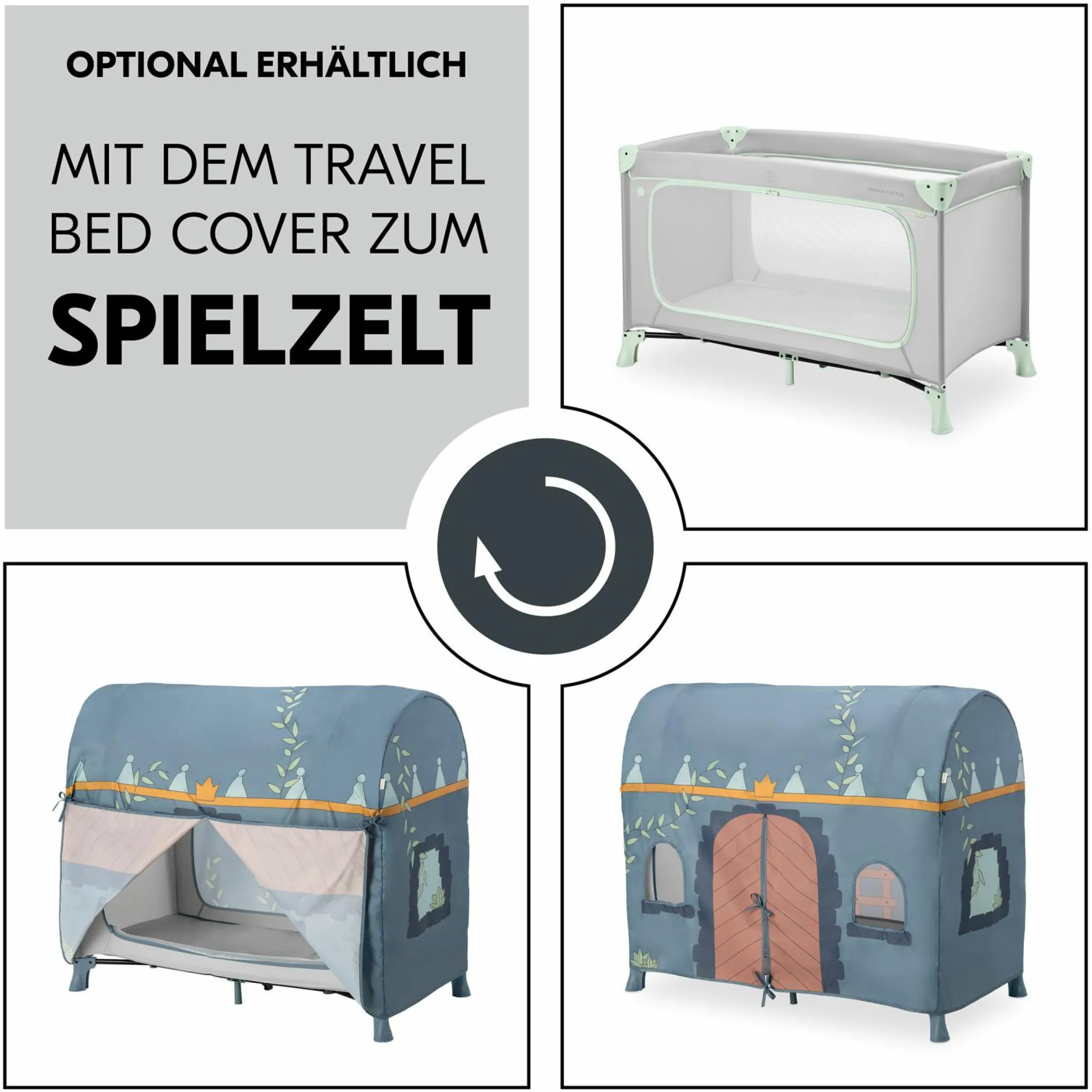 Reisebett Set Dream N Play Plus inkl. Alvi Reisebett-Matratze & Insektenschutz - Dusty Mint