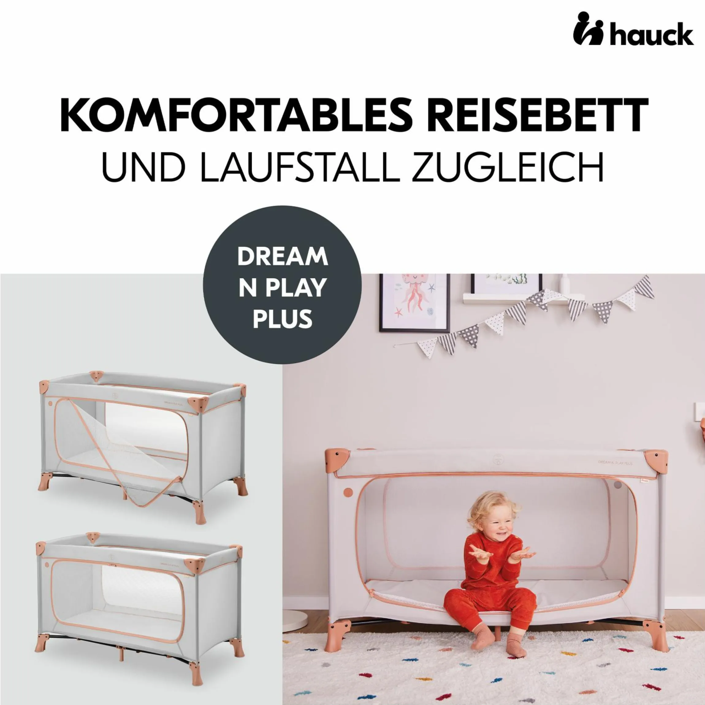 Reisebett Set Dream N Play Plus inkl. Alvi Reisebett-Matratze & Insektenschutz - Dusty Cork