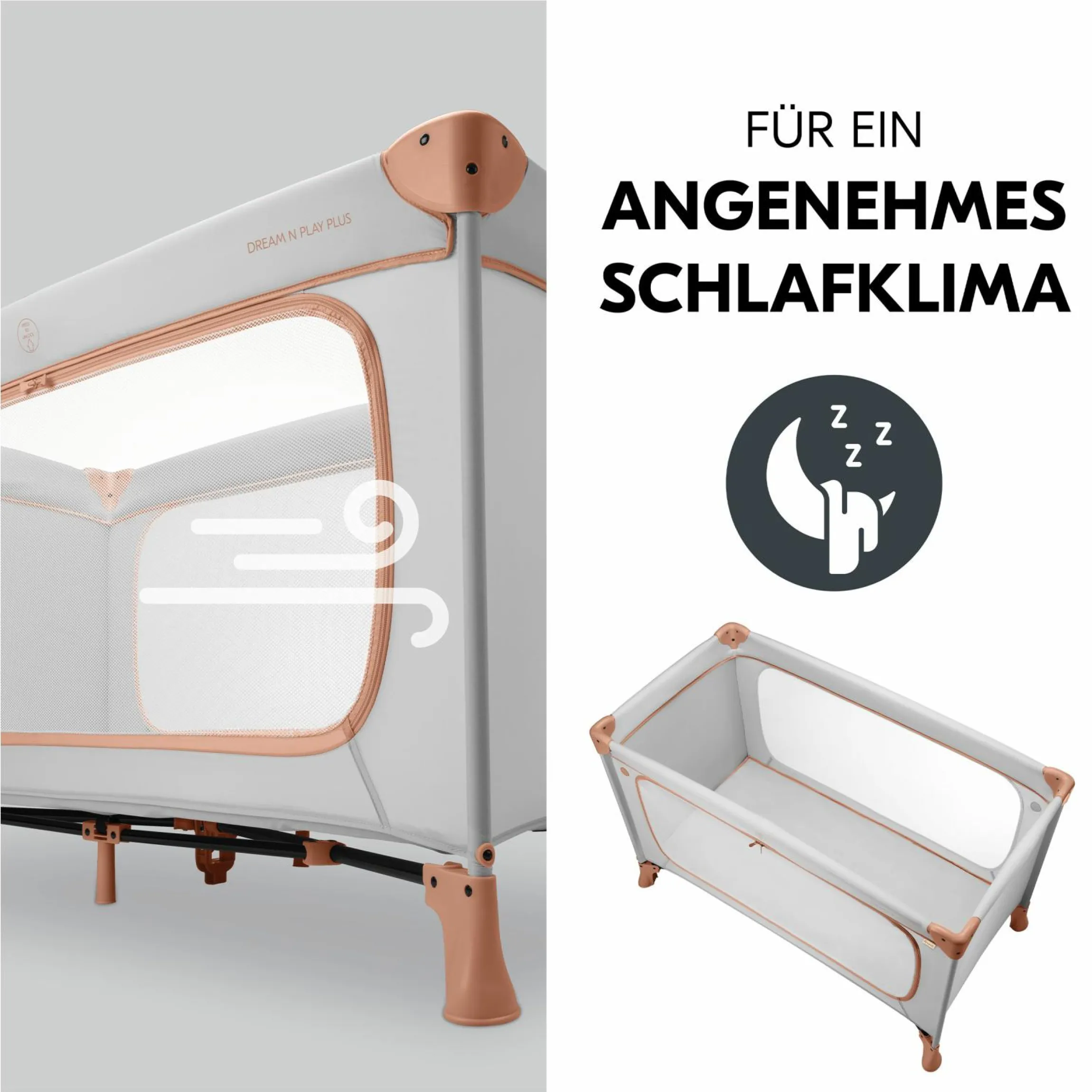 Reisebett Set Dream N Play Plus inkl. Alvi Reisebett-Matratze & Insektenschutz - Dusty Cork