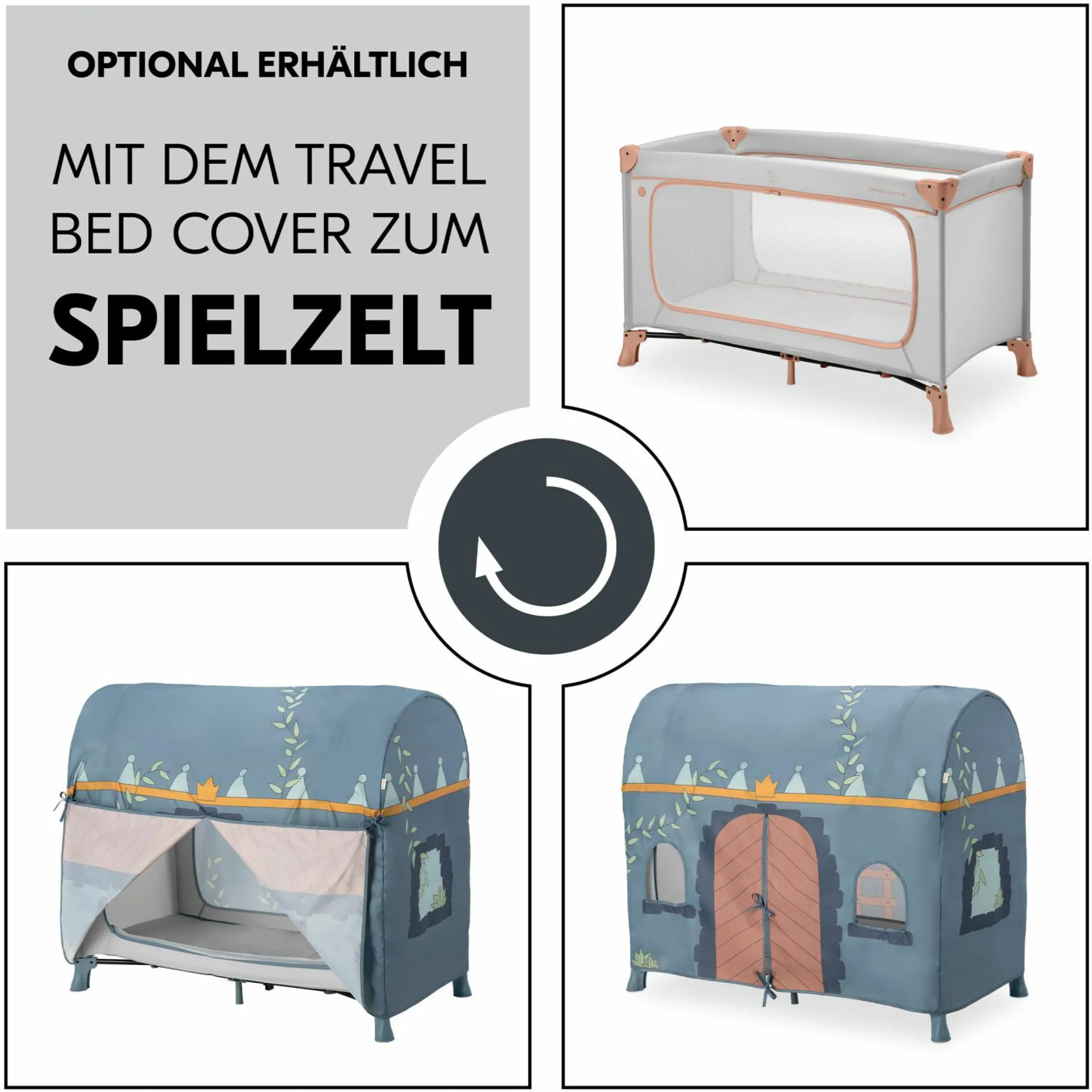 Reisebett Set Dream N Play Plus inkl. Alvi Reisebett-Matratze & Insektenschutz - Dusty Cork