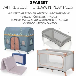 Reisebett Set Dream N Play Plus inkl. Spielzelt, Alvi Reisebett-Matratze & Insektenschutz - Dusty Cork / Palace