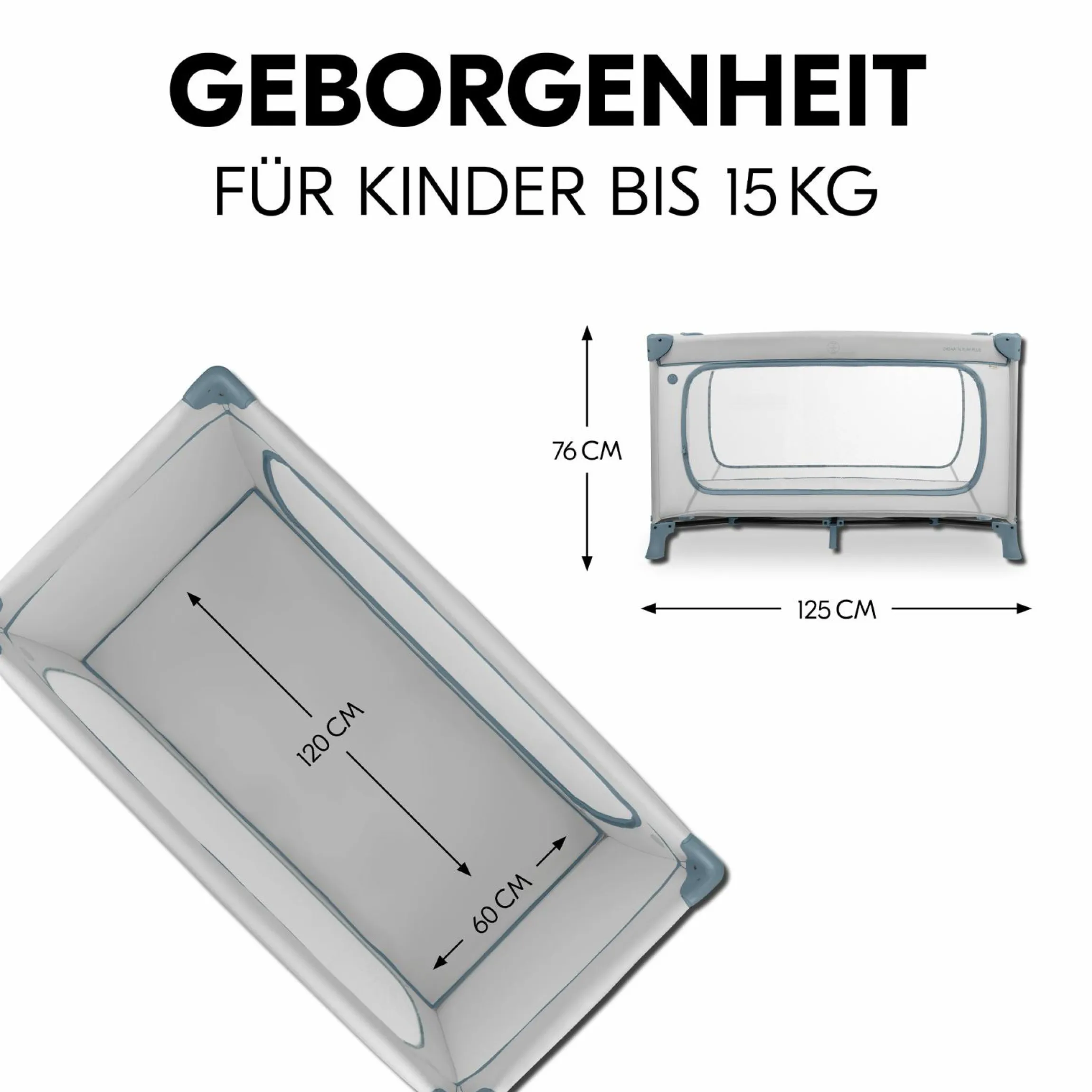 Reisebett Set Dream N Play Plus inkl. Alvi Reisebett-Matratze & Insektenschutz - Dusty Blue