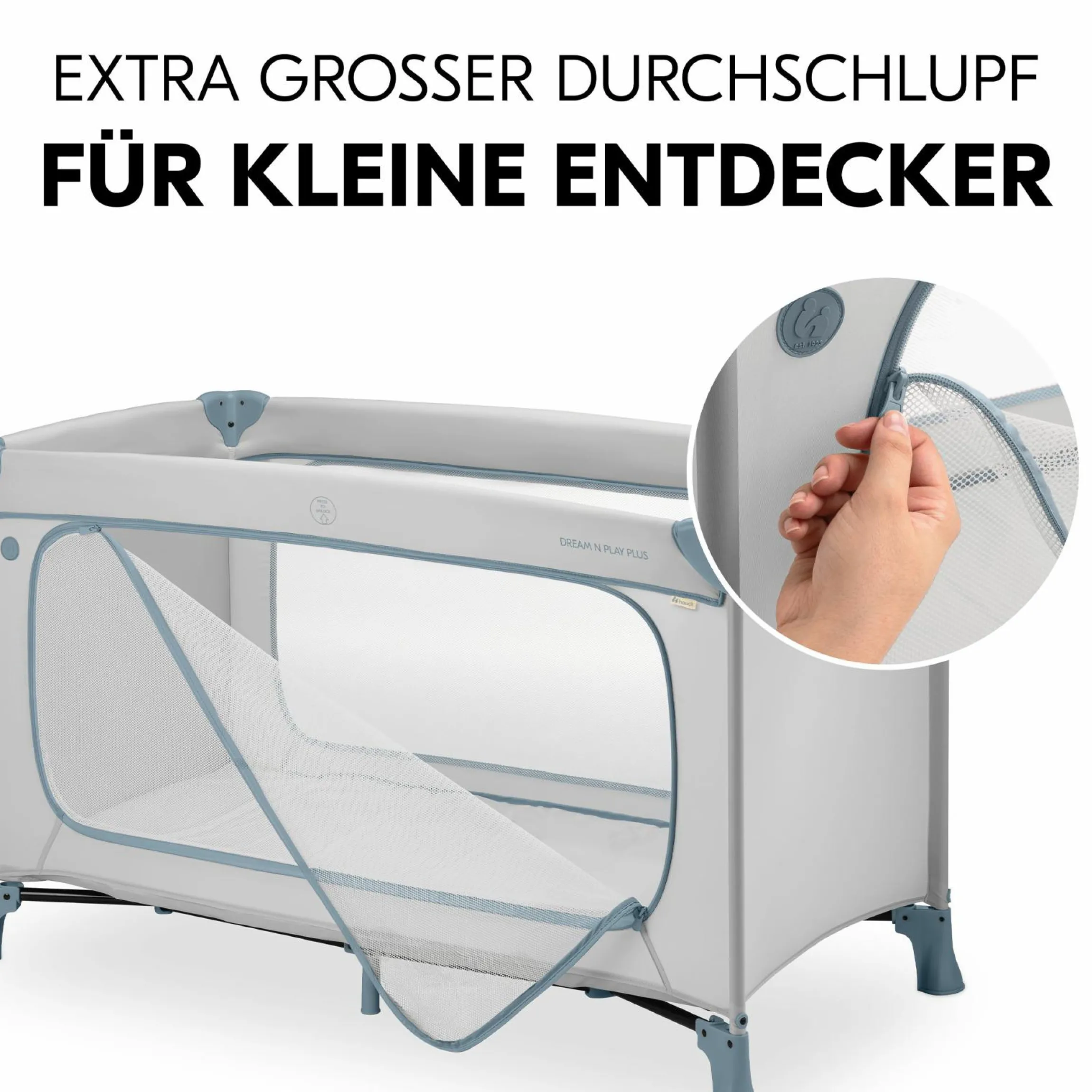 Reisebett Set Dream N Play Plus inkl. Alvi Reisebett-Matratze & Insektenschutz - Dusty Blue