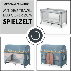 Reisebett Set Dream N Play Plus inkl. Alvi Reisebett-Matratze & Insektenschutz - Dusty Blue