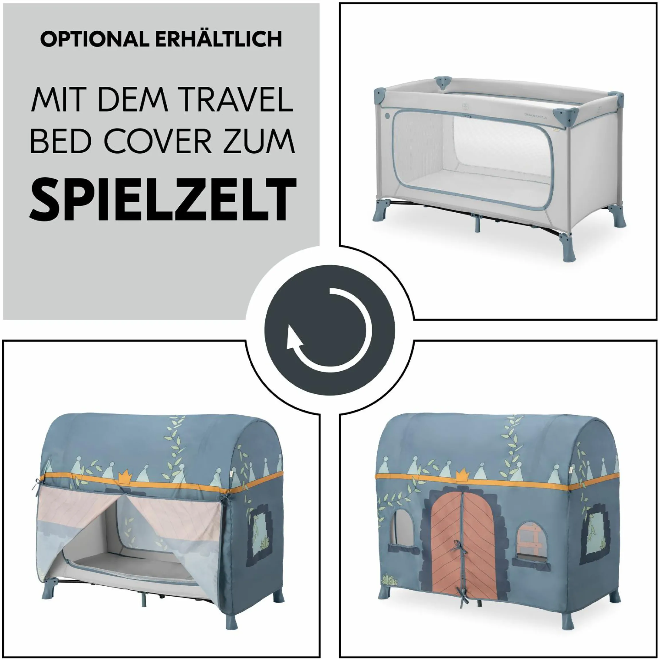 Reisebett Set Dream N Play Plus inkl. Alvi Reisebett-Matratze & Insektenschutz - Dusty Blue