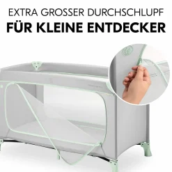 Reisebett Set Dream N Play Plus inkl. Spielzelt, Alvi Reisebett-Matratze & Insektenschutz - Dusty Mint / Plants