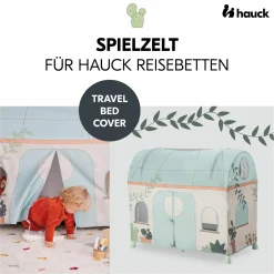 Reisebett Set Dream N Play Plus inkl. Spielzelt, Alvi Reisebett-Matratze & Insektenschutz - Dusty Mint / Plants