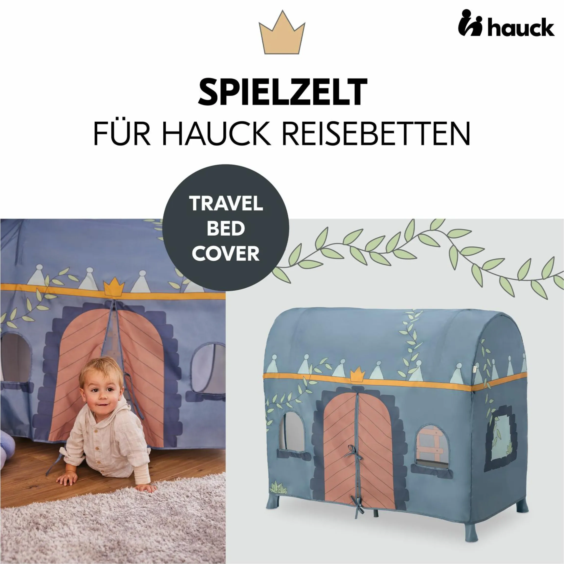 Reisebett Set Dream N Play Plus inkl. Spielzelt, Alvi Reisebett-Matratze & Insektenschutz - Dusty Blue / Palace