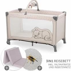 Reisebett Set Dream`n Play Go inkl. Alvi Reisebett-Matratze & Insektenschutz - Disney - Pooh Rainbow Beige