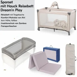 Reisebett Set Dream`n Play Go inkl. Alvi Reisebett-Matratze & Insektenschutz - Disney - Pooh Rainbow Beige