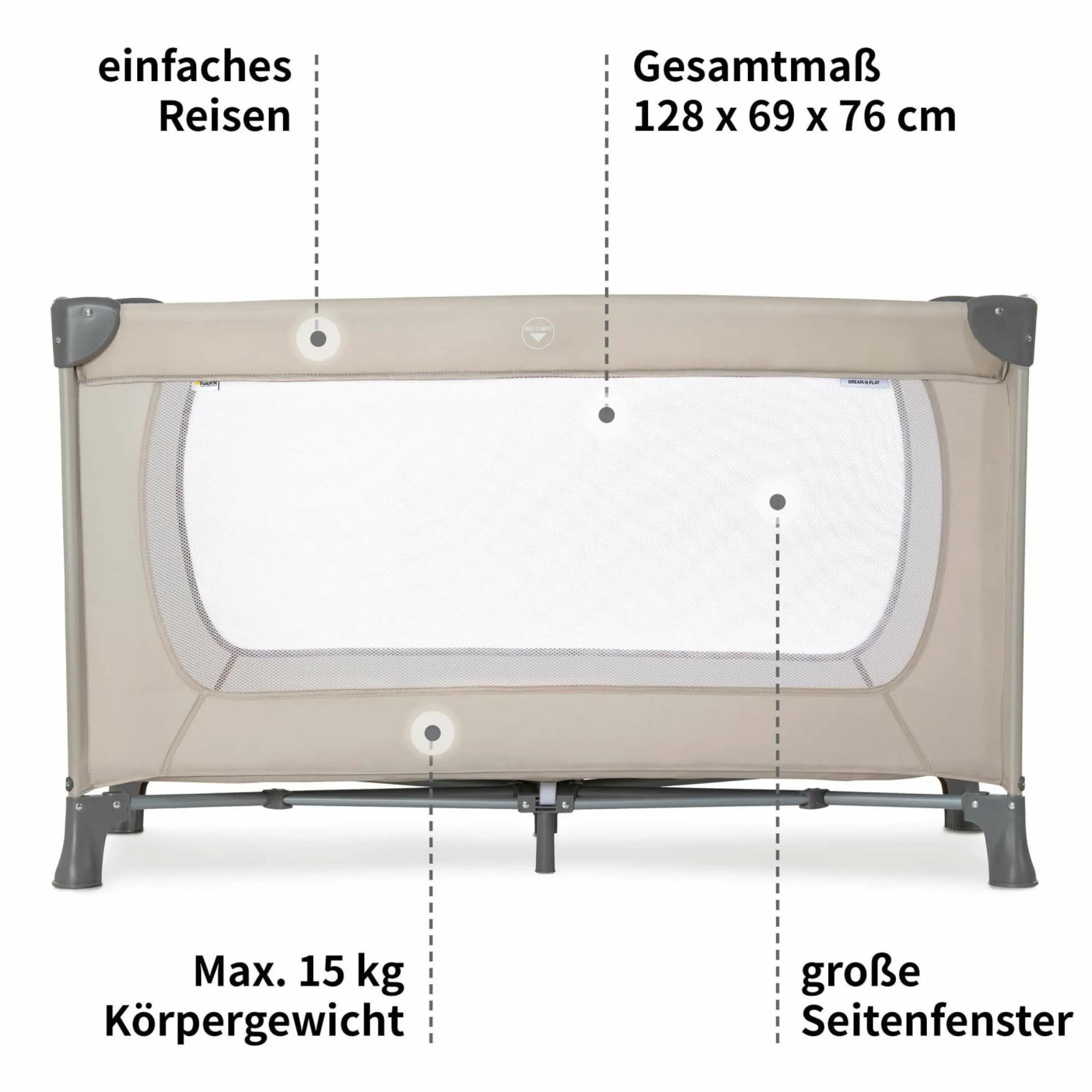 Reisebett Set Dream'n Play inkl. Alvi Reisebett Matratze & Insektenschutz - Beige