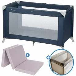 Reisebett Set Soft Dreams ab Geburt bis 15 kg mit Alvi Reisebett-Matratze, Insektenschutz & Transporttasche - Navy Blue