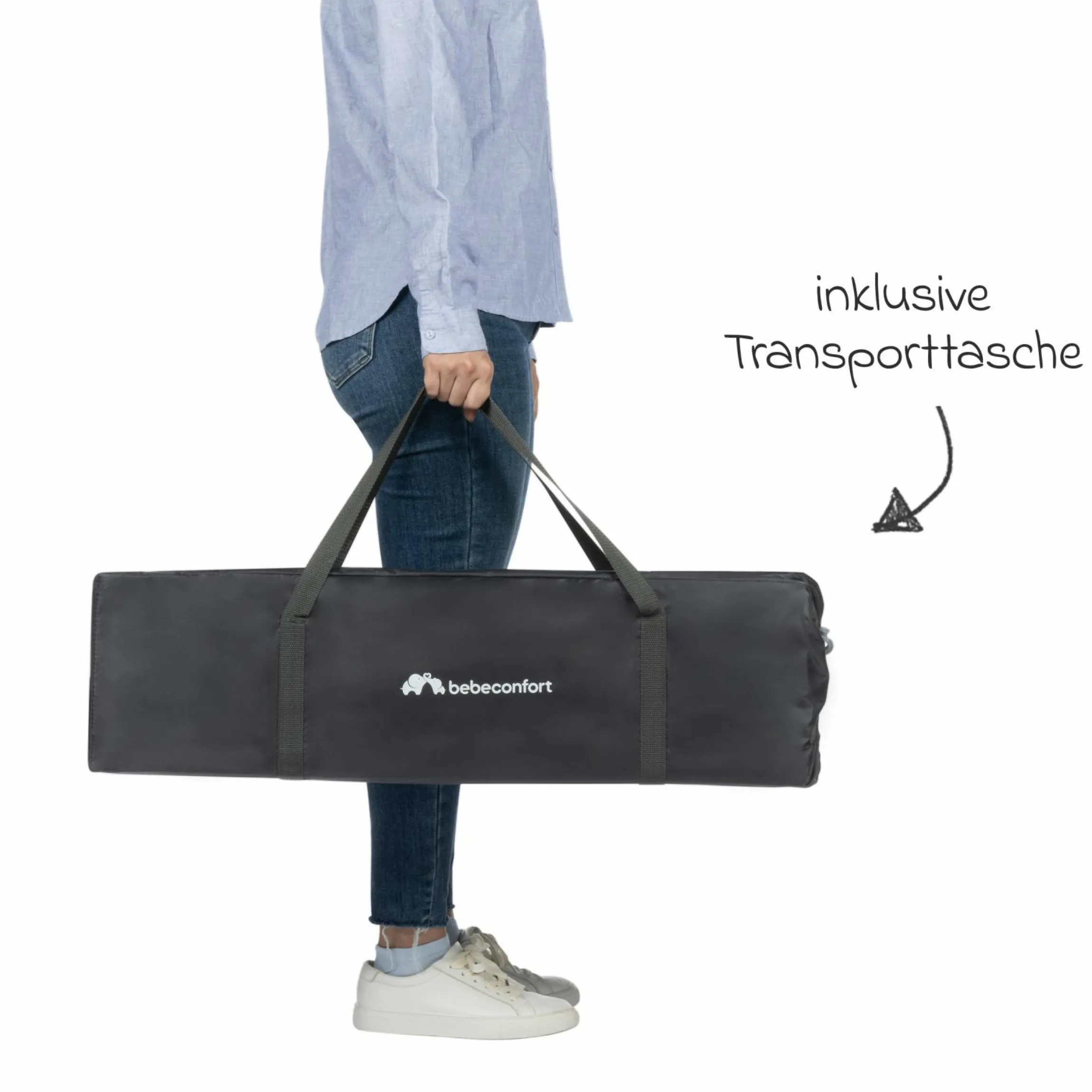 Reisebett Set Soft Dreams ab Geburt bis 15 kg mit Alvi Reisebett-Matratze, Insektenschutz & Transporttasche - Tinted Graphite