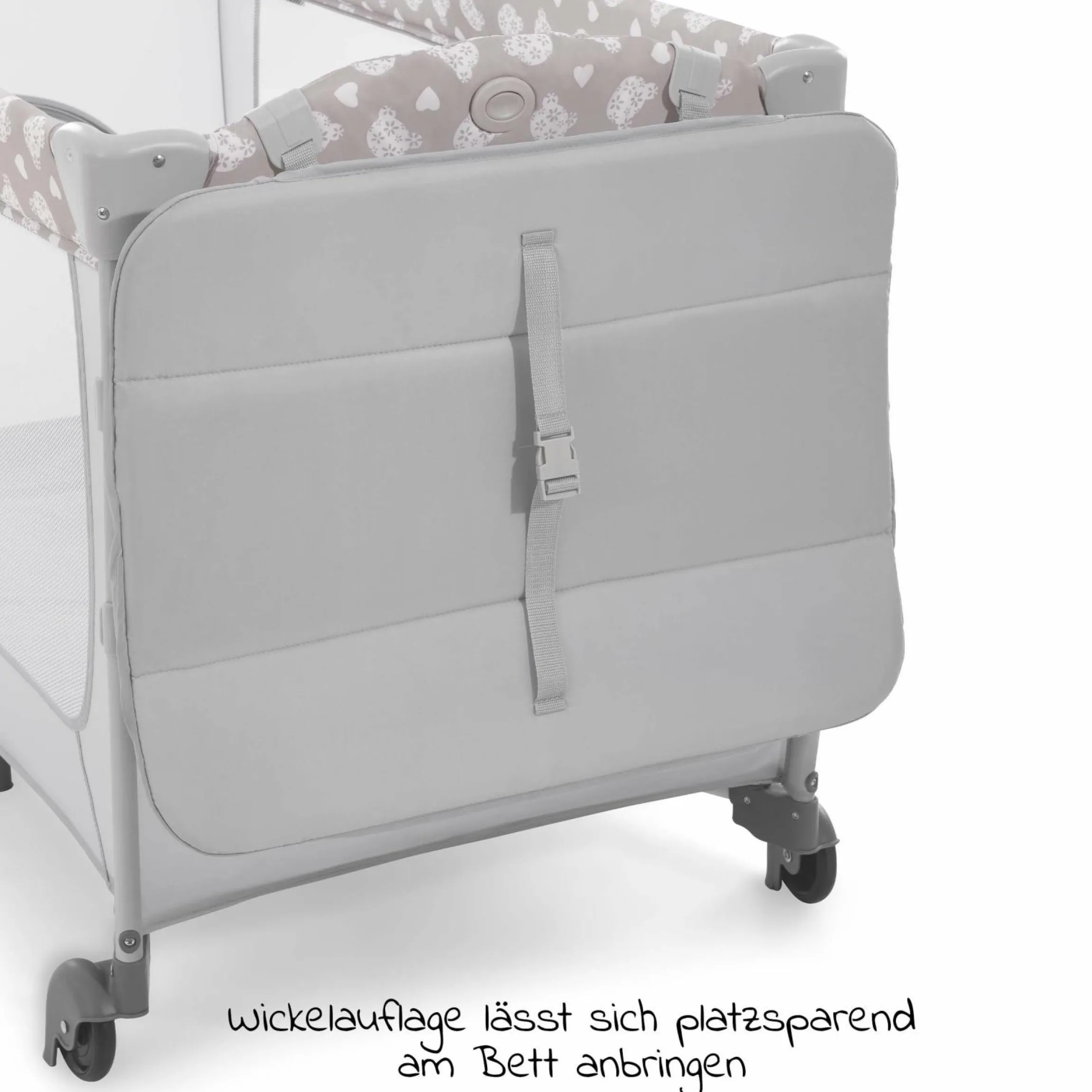 Reisebett Sleep'n Play Center mit Wickelauflage, höhenverstellbar, Rollen & seitlichem Einstieg - Teddy Grey