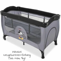 Reisebett Sleep'n Play Center mit Wickelauflage, höhenverstellbar, Rollen & seitlichem Einstieg - Disney - Mickey Mouse Grey