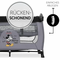 Reisebett Sleep'n Play Center mit Wickelauflage, höhenverstellbar, Rollen & seitlichem Einstieg - Disney - Mickey Mouse Grey