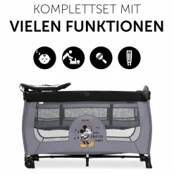 Reisebett Sleep'n Play Center mit Wickelauflage, höhenverstellbar, Rollen & seitlichem Einstieg - Disney - Mickey Mouse Grey
