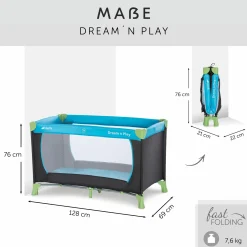 Reisebett Sparset - Dream N Play inkl. Alvi Reisebett-Matratze + Insektenschutz + Buch 