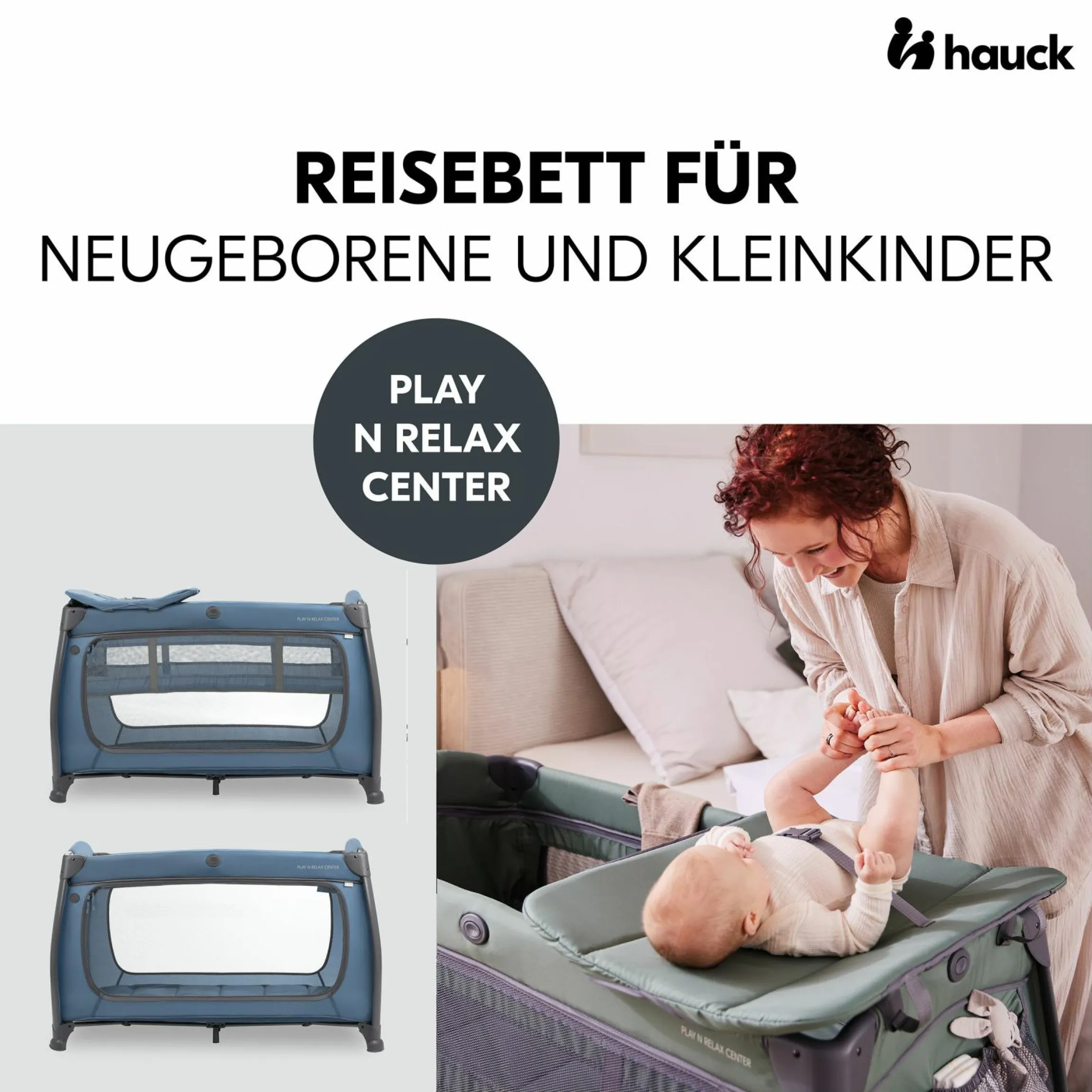 Reisebett Sparset Play N Relax Center inkl. Komfort Matratze, Einhang, Wickelauflage & Moskitonetz - Dark Blue