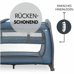 Reisebett Sparset Play N Relax Center inkl. Komfort Matratze, Einhang, Wickelauflage & Moskitonetz - Dark Blue