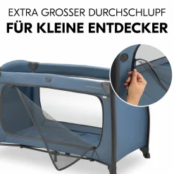 Reisebett Sparset Play N Relax Center inkl. Komfort Matratze, Einhang, Wickelauflage & Moskitonetz - Dark Blue