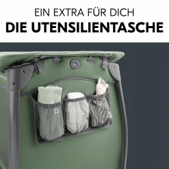 Reisebett Sparset Play N Relax Center inkl. Komfort Matratze, Einhang, Wickelauflage & Moskitonetz - Dark Green