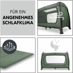 Reisebett Sparset Play N Relax Center inkl. Komfort Matratze, Einhang, Wickelauflage & Moskitonetz - Dark Green