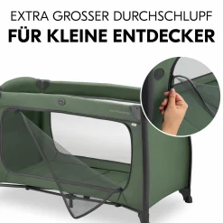 Reisebett Sparset Play N Relax Center inkl. Komfort Matratze, Einhang, Wickelauflage & Moskitonetz - Dark Green