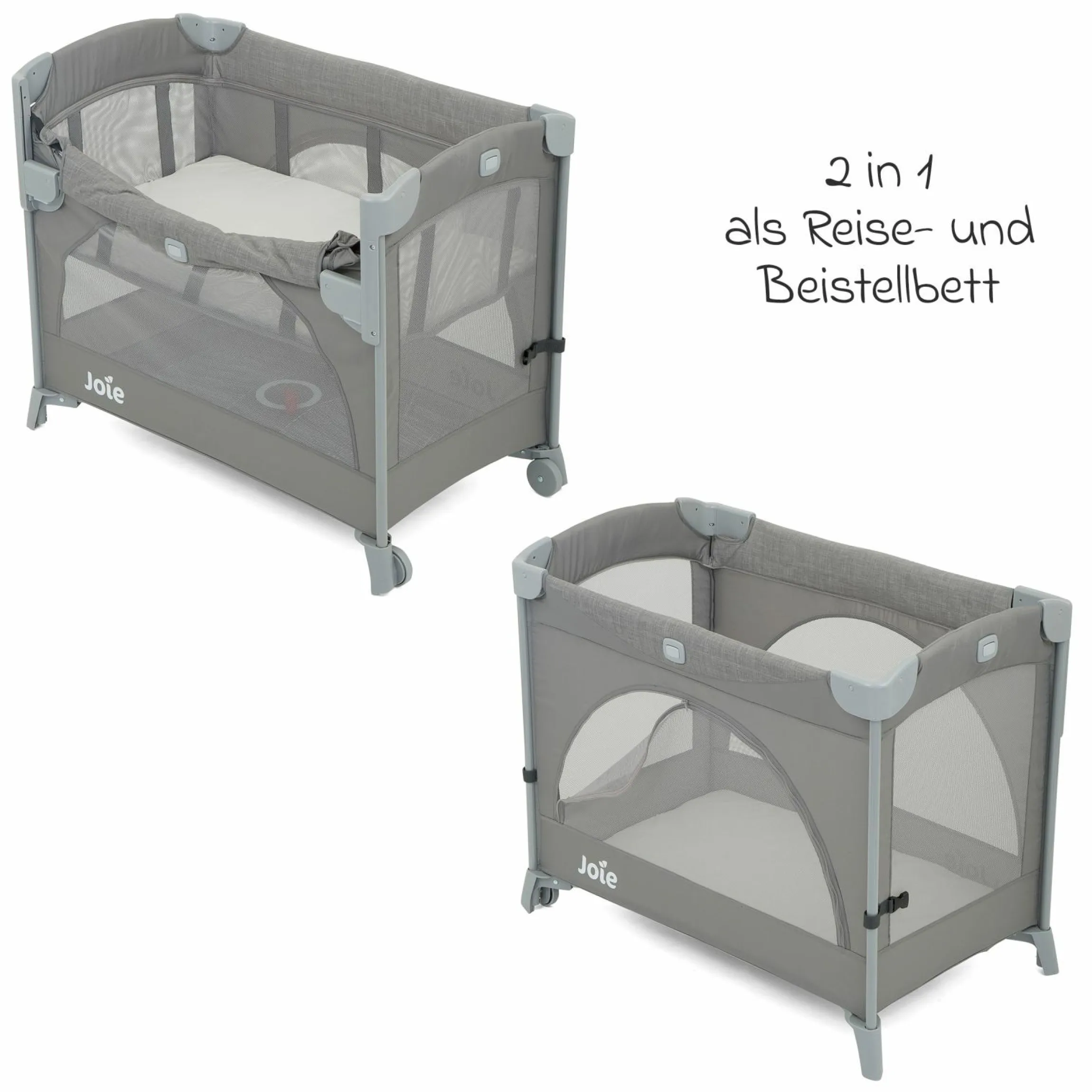 Reisebett und Beistellbett Kubbie Sleep ab Geburt-15 kg inkl. Matratze, Transporttasche & Gurtsystem - Foggy Gray - Kollektion 2025