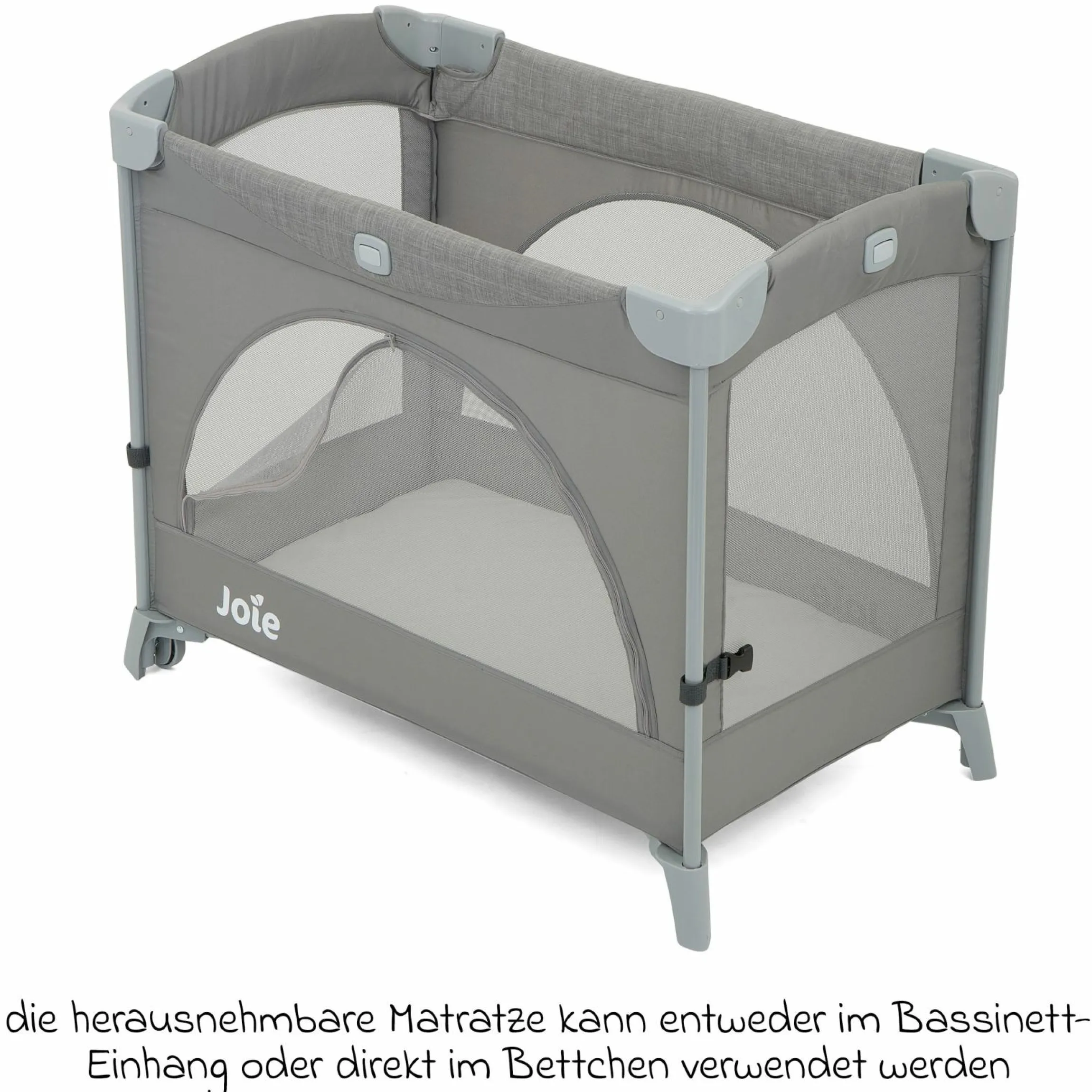 Reisebett und Beistellbett Kubbie Sleep ab Geburt-15 kg inkl. Matratze, Transporttasche & Gurtsystem - Foggy Gray - Kollektion 2025