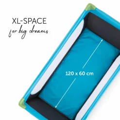 Reisebett XXL-Sparset - Dream`n Play inkl. Alvi Reisebett-Matratze + Wasserdichte Betteinlage + 2 Spannbettlaken + Insektenschutz - Waterblue